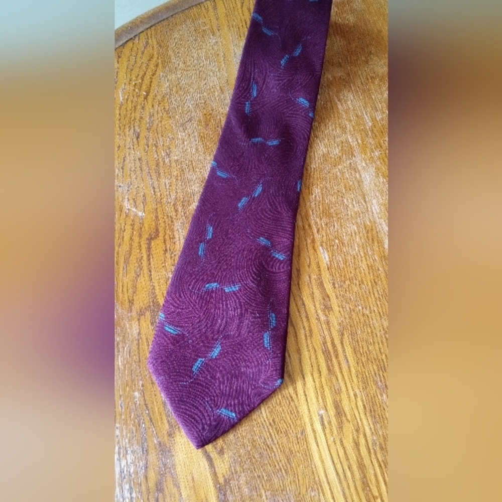 Giorgio Armani Burgundy And Teal Patterned Silk Tie